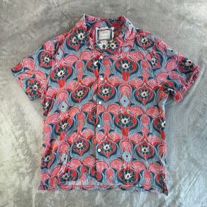 Cactus Man Ricky Singh Large Floral Camp Shirt Red Blue Resort Vacation Aloha